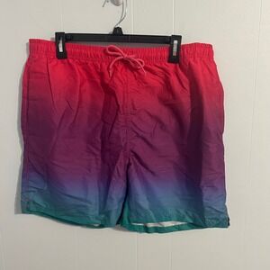 Uzzi Mens XL Swim Trunks Ombre Pink Purple Teal Gradient Mesh Lined Board Shorts